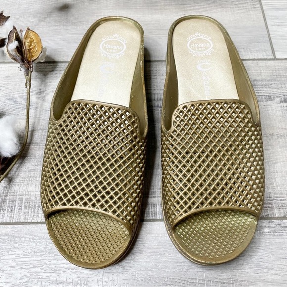 Jeffrey Campbell Fling 2 Metallic Jelly Wedge Sandals Gold Size 9 - Picture 3 of 7